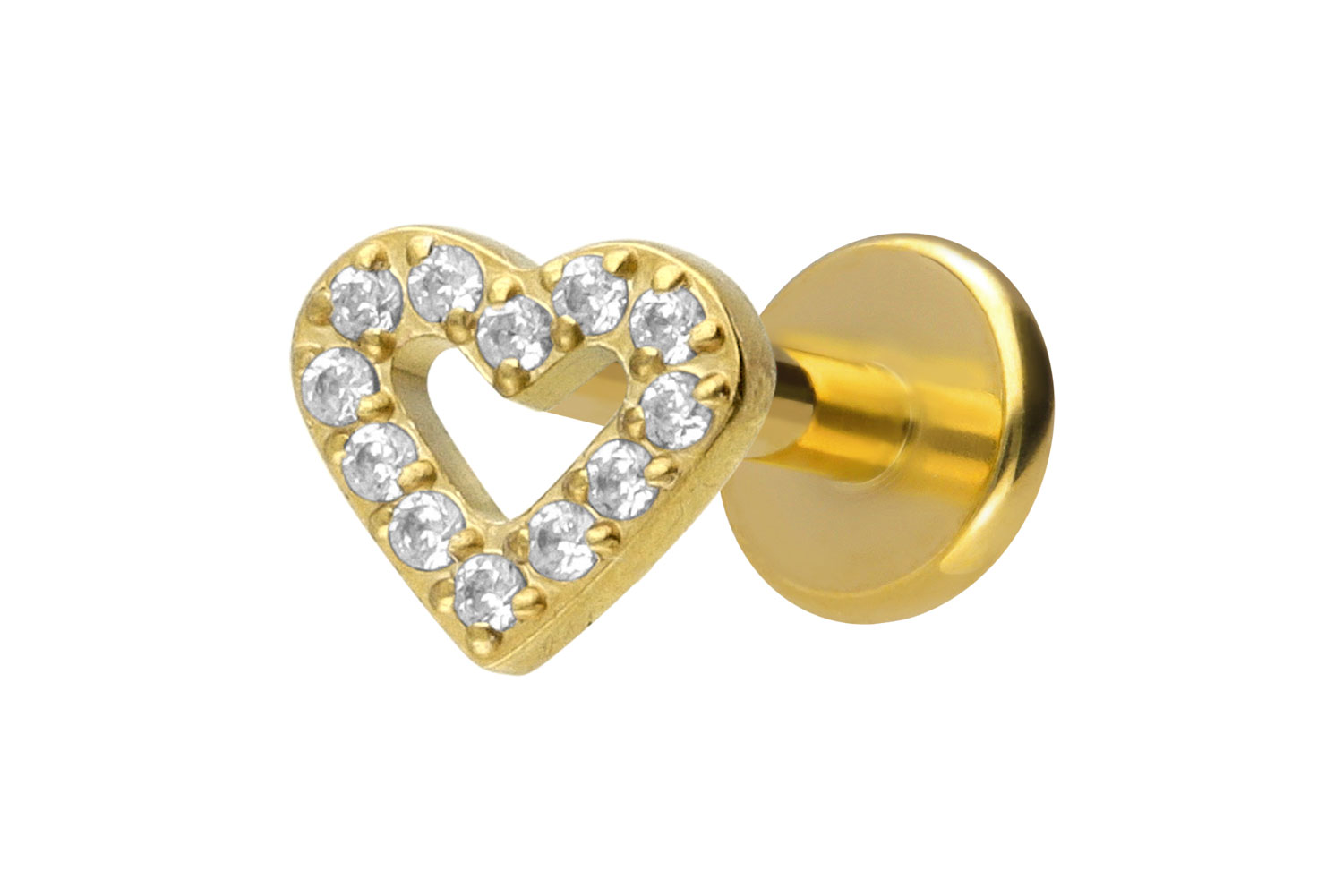 Titan Labret Piercing mit Innengewinde KRISTALLHERZ